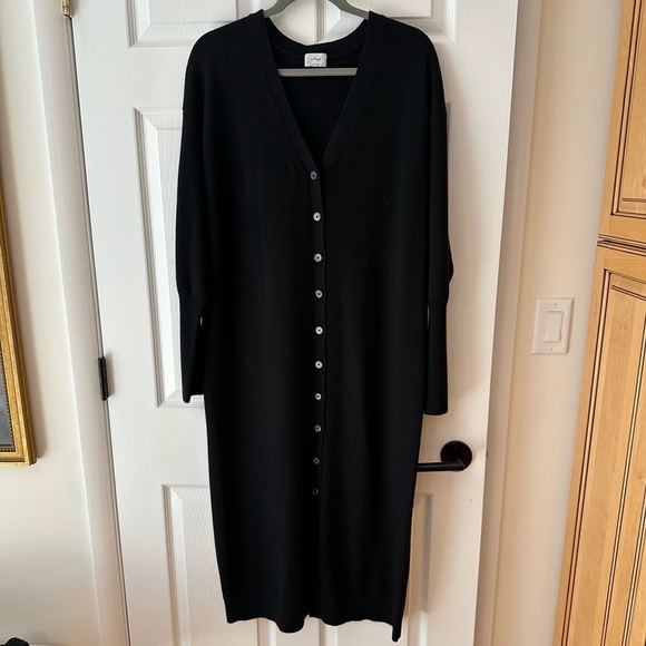 Wilfred Aritzia Black Wool Utopia Long Sleeve Sweater Dress Button Up sz Large - Picture 1 of 5